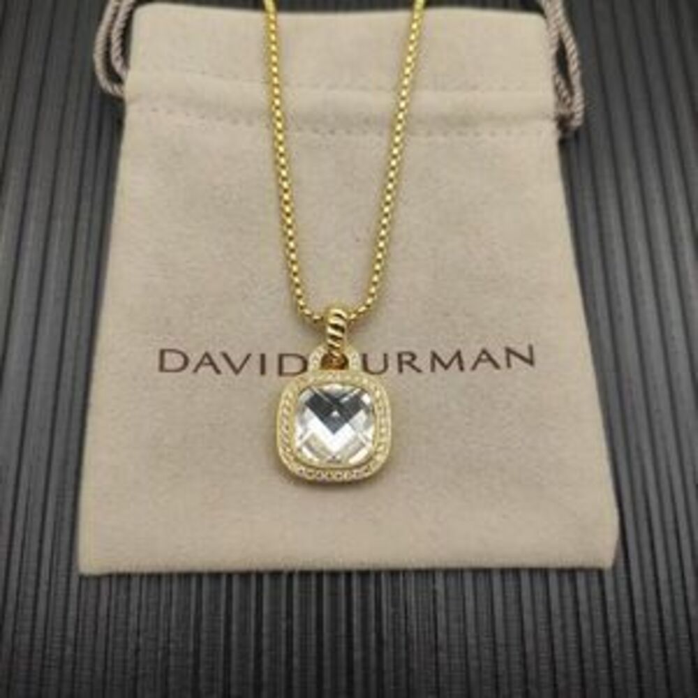 David Yurman Gold and White Diamond Necklace with Square Diamond Center